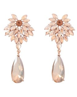 Rhinestone Flower and Waterdrop Combo Design Wholesale Women Fashion Earrings - Champagne