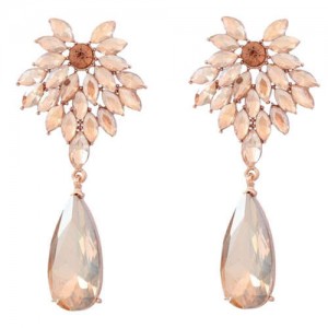 Rhinestone Flower and Waterdrop Combo Design Wholesale Women Fashion Earrings - Champagne