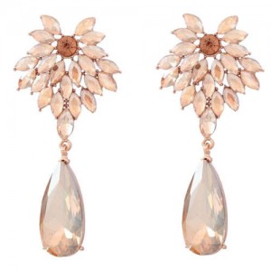 Rhinestone Flower and Waterdrop Combo Design Wholesale Women Fashion Earrings - Champagne