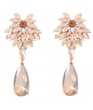 Rhinestone Flower and Waterdrop Combo Design Wholesale Women Fashion Earrings - Champagne