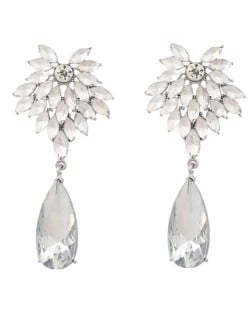 Rhinestone Flower and Waterdrop Combo Design Wholesale Women Fashion Earrings - Silver