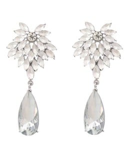 Rhinestone Flower and Waterdrop Combo Design Wholesale Women Fashion Earrings - Silver