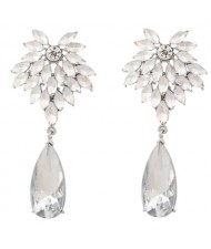 Rhinestone Flower and Waterdrop Combo Design Wholesale Women Fashion Earrings - Silver