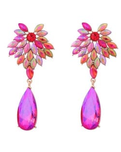 Rhinestone Flower and Waterdrop Combo Design Wholesale Women Fashion Earrings - Silver