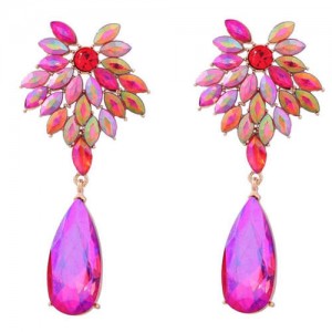 Rhinestone Flower and Waterdrop Combo Design Wholesale Women Fashion Earrings - Red