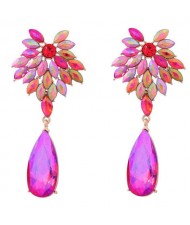 Rhinestone Flower and Waterdrop Combo Design Wholesale Women Fashion Earrings - Red