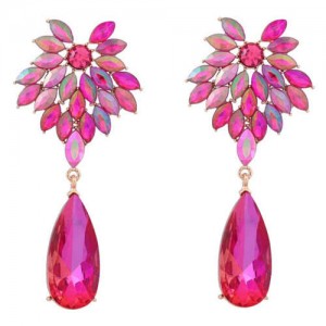 Rhinestone Flower and Waterdrop Combo Design Wholesale Women Fashion Earrings - Rose