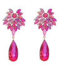 Rhinestone Flower and Waterdrop Combo Design Wholesale Women Fashion Earrings - Rose