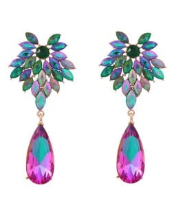 Rhinestone Flower and Waterdrop Combo Design Wholesale Women Fashion Earrings - Green