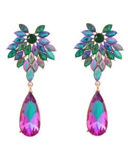 Rhinestone Flower and Waterdrop Combo Design Wholesale Women Fashion Earrings - Green
