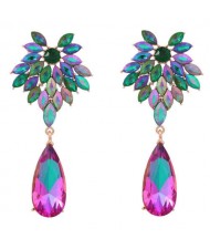 Rhinestone Flower and Waterdrop Combo Design Wholesale Women Fashion Earrings - Green
