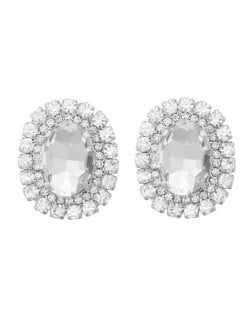 Rhinestone Inlaid European and American Fashion Oval Wholesale Party Earrings - Transparent