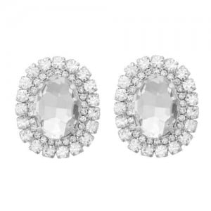 Rhinestone Inlaid European and American Fashion Oval Wholesale Party Earrings - Transparent
