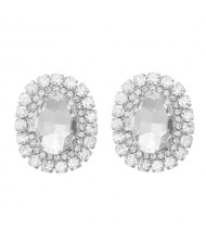 Rhinestone Inlaid European and American Fashion Oval Wholesale Party Earrings - Transparent