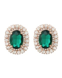 Rhinestone Inlaid European and American Fashion Oval Wholesale Party Earrings - Green