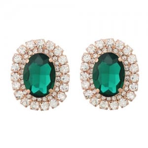 Rhinestone Inlaid European and American Fashion Oval Wholesale Party Earrings - Green