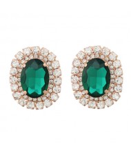 Rhinestone Inlaid European and American Fashion Oval Wholesale Party Earrings - Green