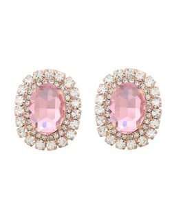Rhinestone Inlaid European and American Fashion Oval Wholesale Party Earrings - Pink