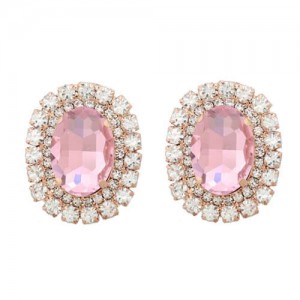 Rhinestone Inlaid European and American Fashion Oval Wholesale Party Earrings - Pink