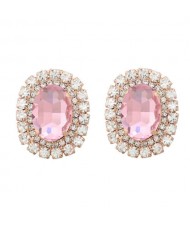 Rhinestone Inlaid European and American Fashion Oval Wholesale Party Earrings - Pink