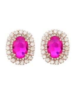 Rhinestone Inlaid European and American Fashion Oval Wholesale Party Earrings - Rose