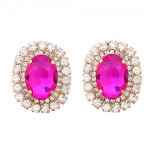 Rhinestone Inlaid European and American Fashion Oval Wholesale Party Earrings - Rose