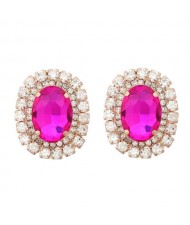 Rhinestone Inlaid European and American Fashion Oval Wholesale Party Earrings - Rose