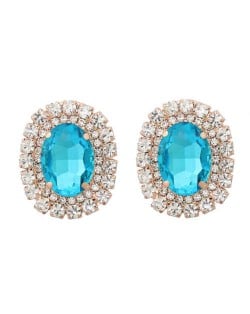 Rhinestone Inlaid European and American Fashion Oval Wholesale Party Earrings - Light Blue