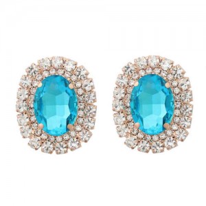 Rhinestone Inlaid European and American Fashion Oval Wholesale Party Earrings - Light Blue