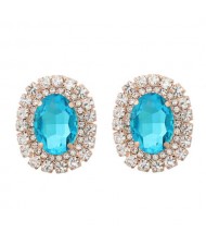 Rhinestone Inlaid European and American Fashion Oval Wholesale Party Earrings - Light Blue