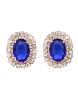 Rhinestone Inlaid European and American Fashion Oval Wholesale Party Earrings - Dark Blue