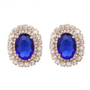 Rhinestone Inlaid European and American Fashion Oval Wholesale Party Earrings - Dark Blue