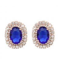 Rhinestone Inlaid European and American Fashion Oval Wholesale Party Earrings - Dark Blue