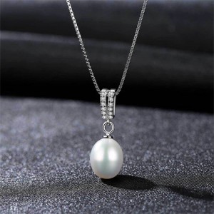 High-grade Oval Shape Pearl Pendant 925 Sterling Silver Wholesale Necklace