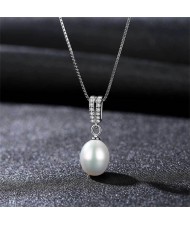 High-grade Oval Shape Pearl Pendant 925 Sterling Silver Wholesale Necklace