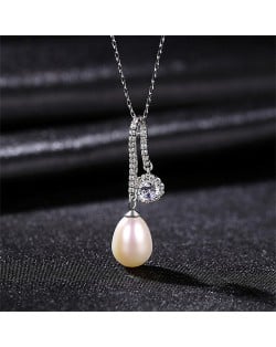 Vintage Butterfly Petal Design Natural Pearl Pendant 925 Sterling Silver Necklace - Pink