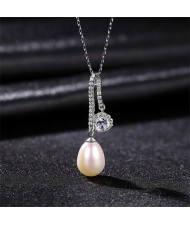 Vintage Butterfly Petal Design Natural Pearl Pendant 925 Sterling Silver Necklace - Pink