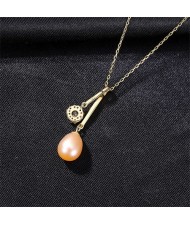 Flower and Natural Pearl Pendant 925 Sterling Silver Fashion Necklace - Pink