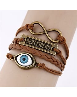 Evil Eye and Best Friend Plate Pendant Bracelet