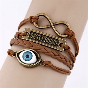 Evil Eye and Best Friend Plate Pendant Bracelet