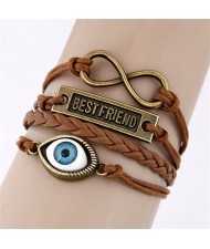 Evil Eye and Best Friend Plate Pendant Bracelet