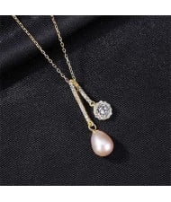 Flower and Natural Pearl Pendant 925 Sterling Silver Fashion Necklace - Purple