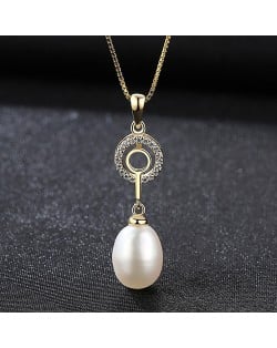 Flower and Natural Pearl Pendant 925 Sterling Silver Fashion Necklace - Purple