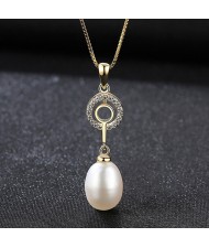 Flower and Natural Pearl Pendant 925 Sterling Silver Fashion Necklace - Purple