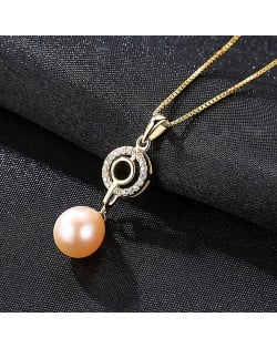 Zirconia Inlaid Natural Pearl Pendant 18K Gold Plated 925 Sterling Silver Necklace - White