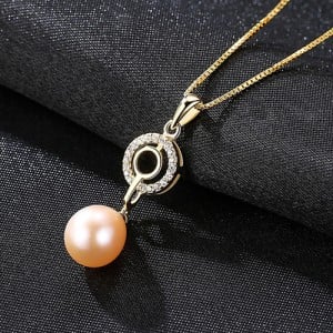 Zirconia Inlaid Natural Pearl Pendant 18K Gold Plated 925 Sterling Silver Necklace - Pink