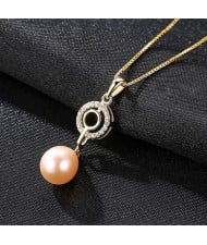 Zirconia Inlaid Natural Pearl Pendant 18K Gold Plated 925 Sterling Silver Necklace - Pink