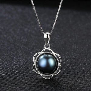 Lacework Design Natural Black Pearl Pendant 925 Sterling Silver Wholesale Necklace