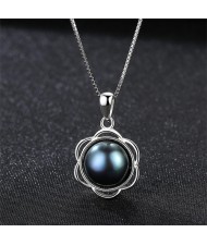 Lacework Design Natural Black Pearl Pendant 925 Sterling Silver Wholesale Necklace