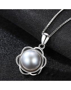 Lacework Design Natural Black Pearl Pendant 925 Sterling Silver Wholesale Necklace